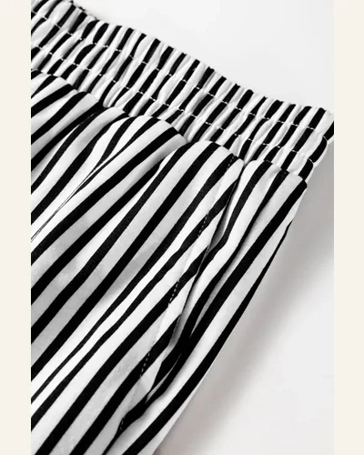 Casual Black Stripe Elastic High Waist Pants Pocketed, view 4