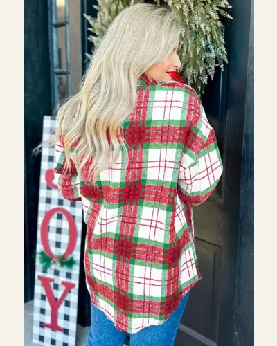 Christmas Flannel Shirt Red Plaid Button Down Shacket, view 2