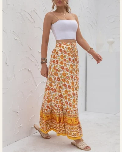 High Waist Boho Long Skirt A Line Swing, view 3