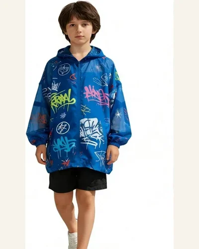 Boys Graffiti Print Hooded Sun Protection Jacket Kids, view 2