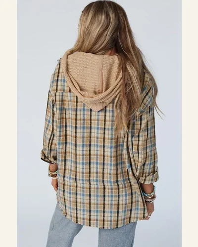 Shacket Jacket Casual Ashleigh Blue Waffle Knit Patchwork, view 2