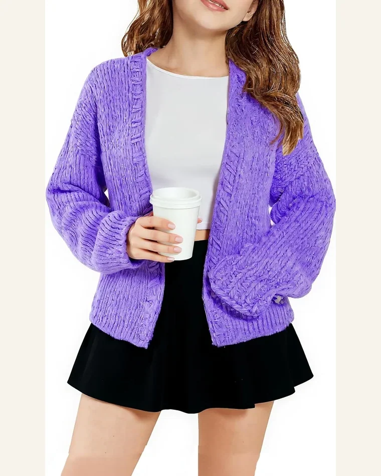 Girls Long Sleeve Cardigan Sweater Kids Solid Chunky by SELINK