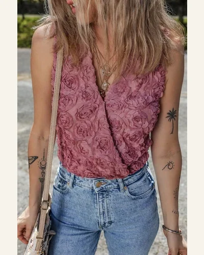 Bodysuit Elegant Heather Floral Textured V Neck Wrapped, view 4