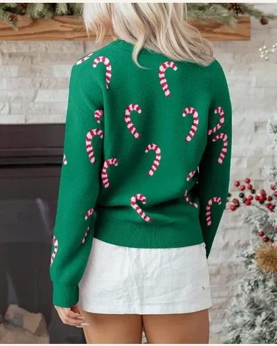 Christmas Candy Cane Tops Xmas Graphic Holiday Pullover, view 2