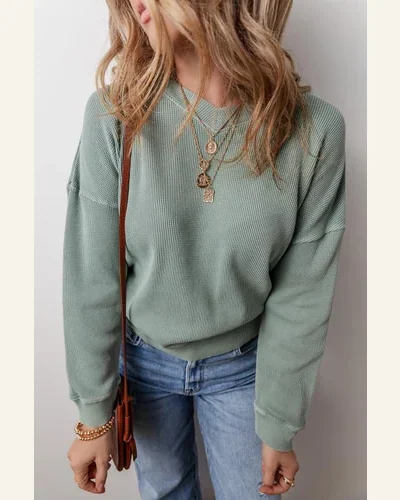 Tunic Tops Casual Clearly Aqua Waffle Knit Drop, view 4