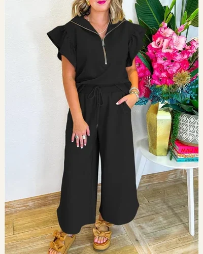 Two Piece Sets Summer Outfits Ruffle Cap Sleeve, view 2