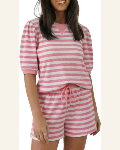 2 Piece Striped Shorts Set Casual Loose Puff, view 4