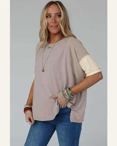 Short Sleeve T Shirt Casual Simply Taupe Exposed, view 4