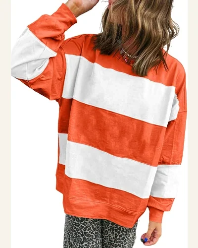 Oversized Sweatshirt Crewneck Striped Colorblock Shirts Long Sleeve, view 1