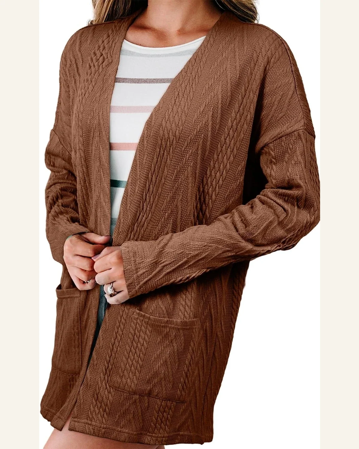 Cardigan Sweater Casual Solid Textured Open Front Cardigan by SELINK