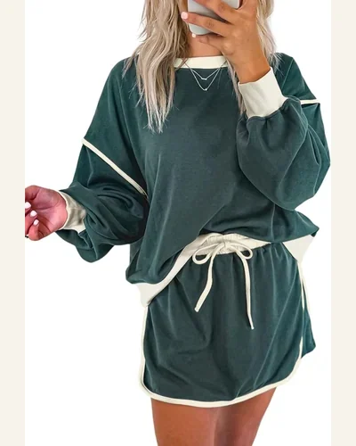 2 Piece Outfit Casual Color Block Top, view 4