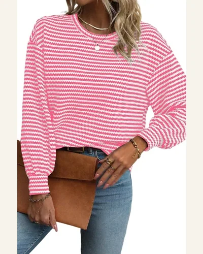 Tunic Tops Work Rose Stripe Round Neck Drop, view 1