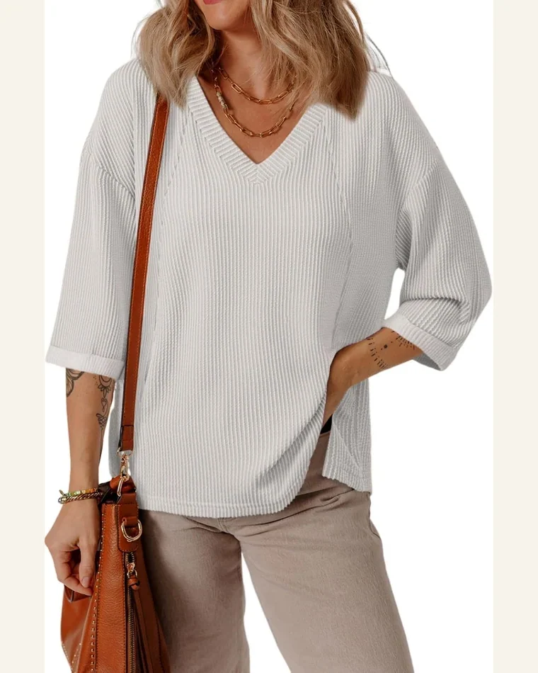 Tunic Tops Casual White Solid Color Corded Drop by SELINK