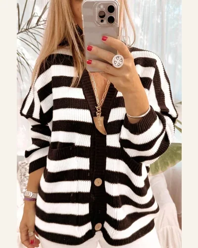Casual Cardigan Sweater Black Textured Knit Buttoned Drop, view 3