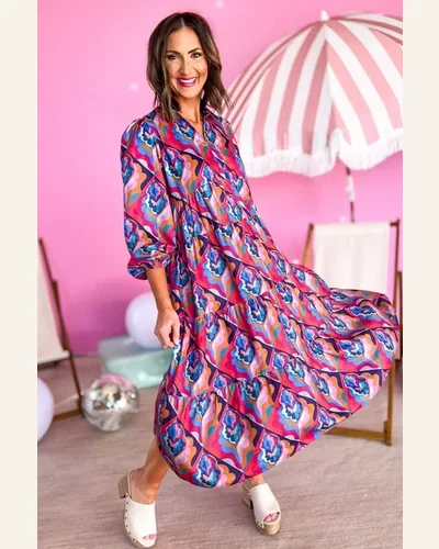 Fall Dresses Casual Abstract Geometric Print Long Sleeve, view 2