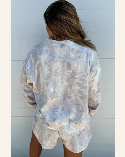2 Piece Outfits Casual Beige Camo Pullover Top, view 2