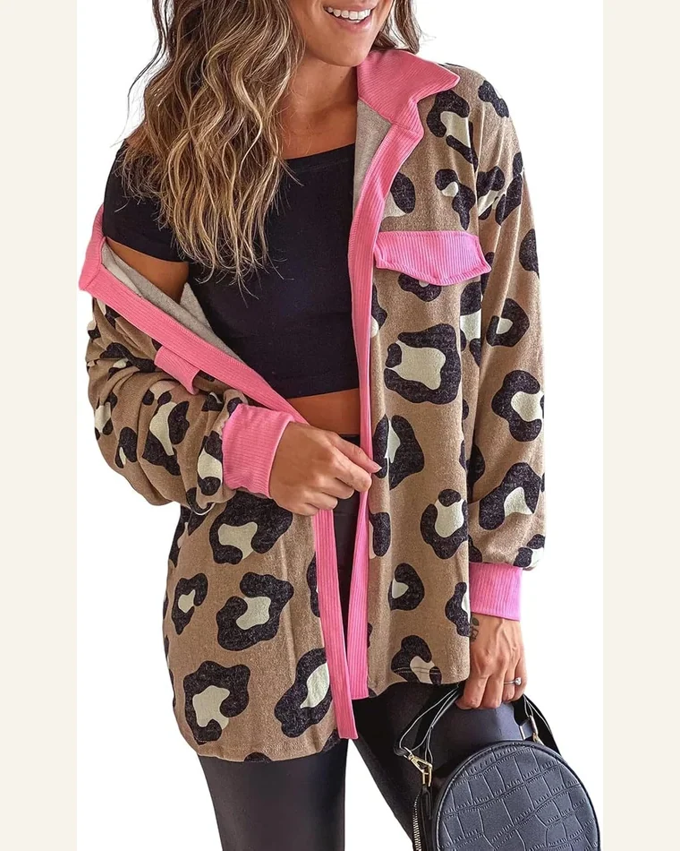 Button Down Shirts Long Sleeve Leopard Print Top by SELINK