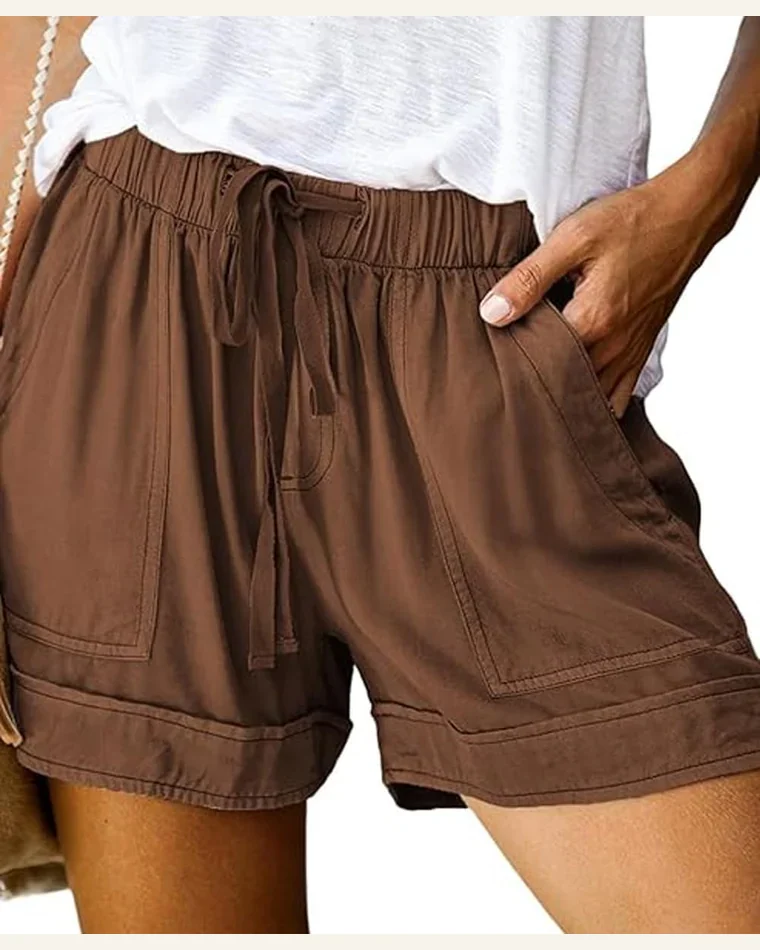 Casual Loose Brown Strive Tencel Shorts with Pocket by SELINK