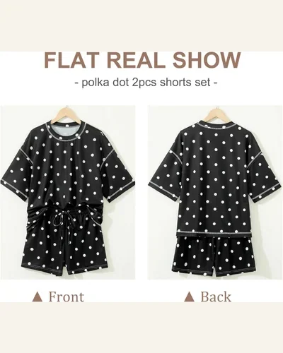 Polka Dot 2 Piece Outfits Casual Short Sleeve, view 3