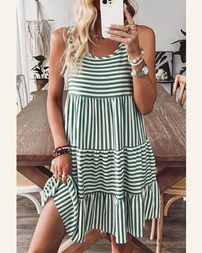 Summer Dresses Striped Sleeveless Flowy Boho Mini Beach, view 2