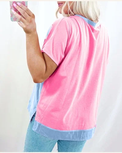 Summer Tops Colorblock Button Front Shirts Two Tone, view 2
