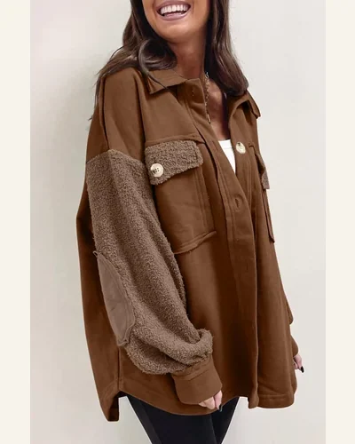 Shacket Jacket Elegant Chestnut Exposed Seam Elbow Patch, view 2