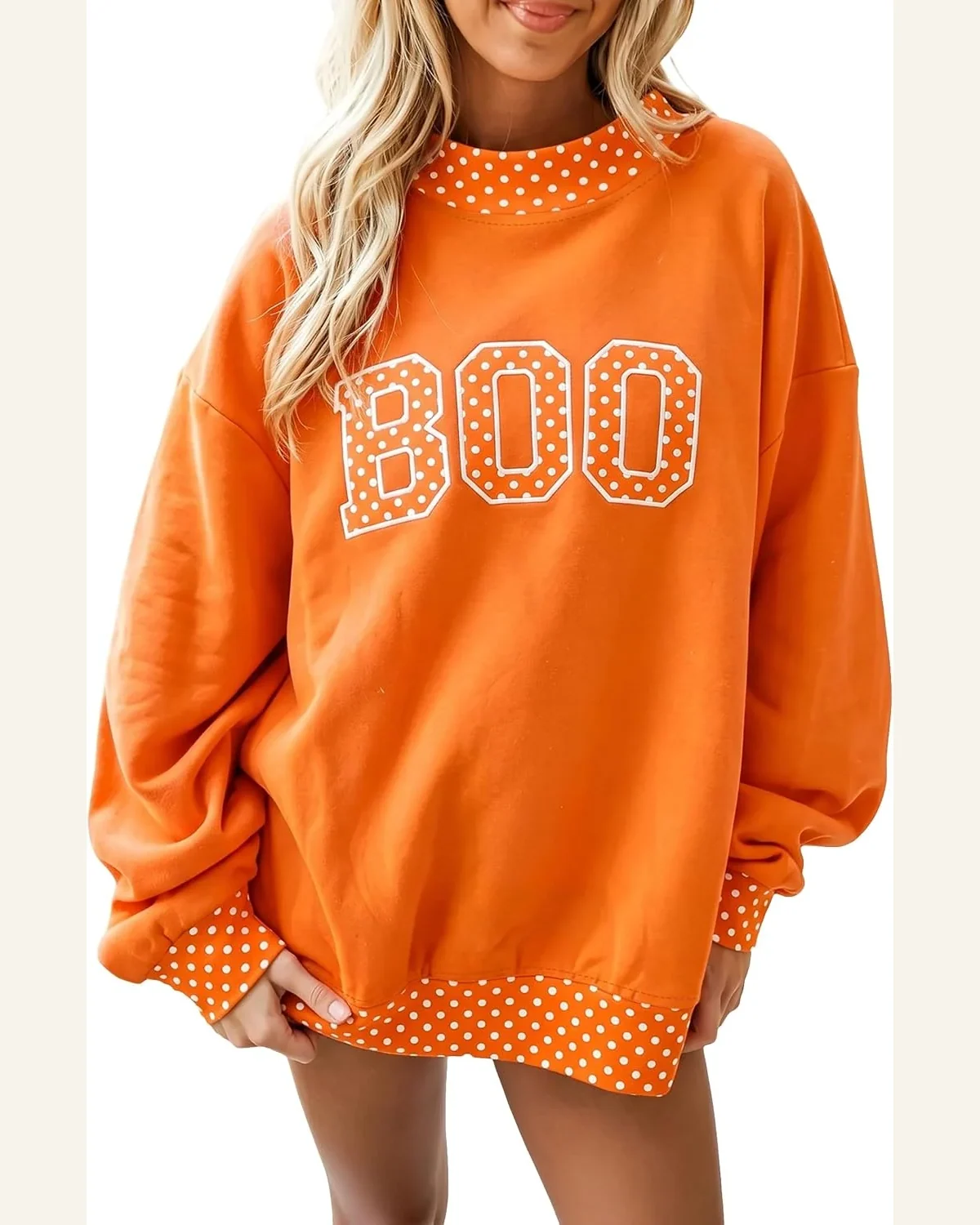 Polka Dot Letter Oversized Mock Neck Sweatshirt Pullover by SELINK
