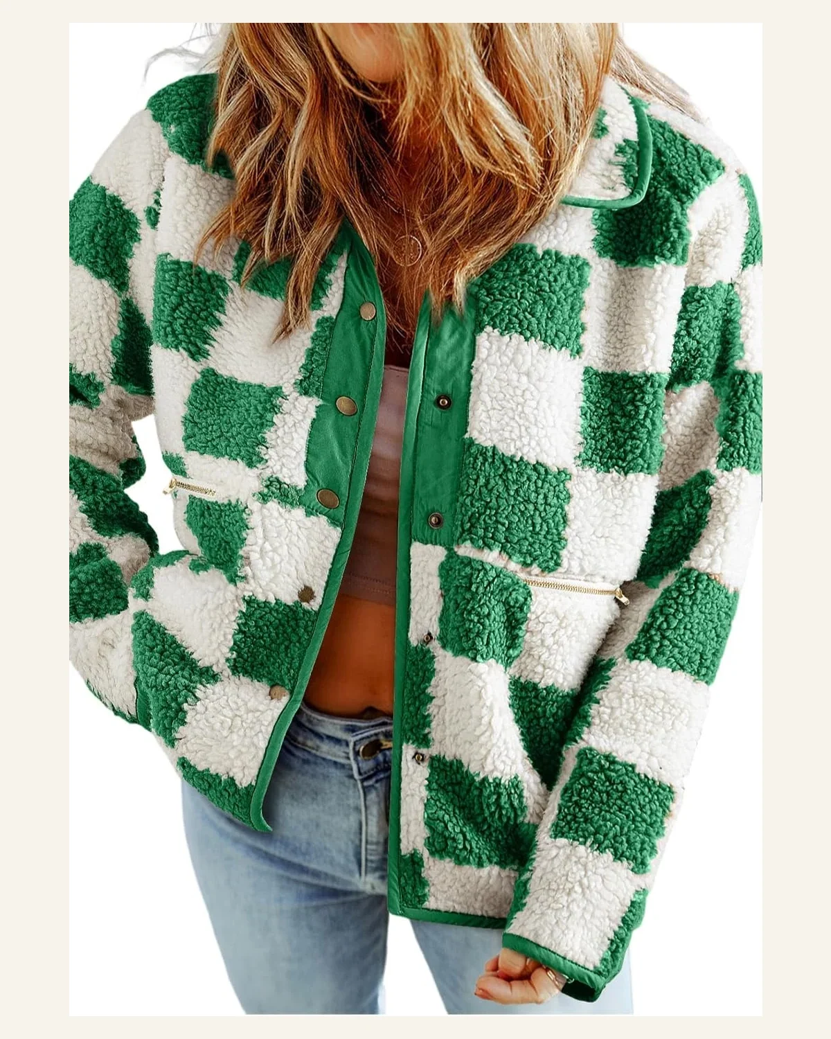 Shacket Jacket Casual Lapis Checked Snap Button Sherpa by SELINK
