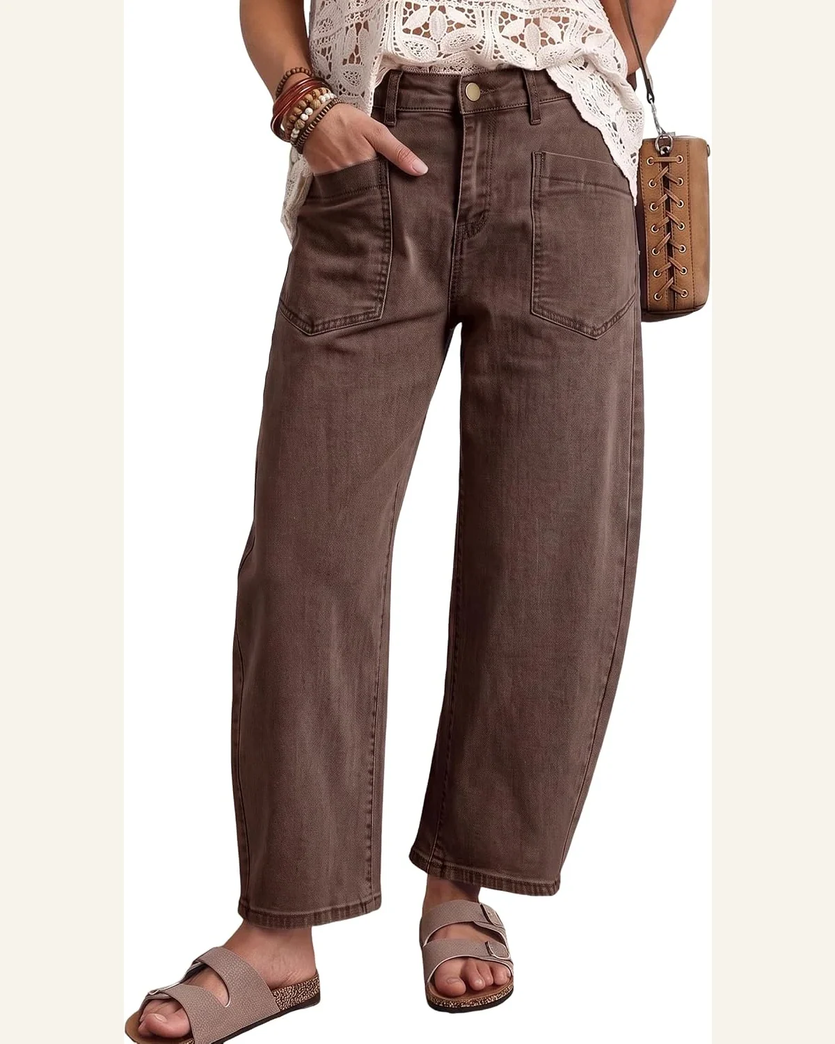 Barrel Jeans Ankle Length Denim Pants Coffee 12 by SELINK