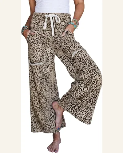 Casual Pants Elastic Waist Wide Leg Terry Knit, view 4