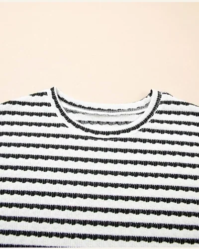 Summer 2 Piece Outfits Striped Short Sleeve Top, view 4