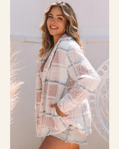 Shacket Jacket Casual Multicolor Checker Print Turn, view 3