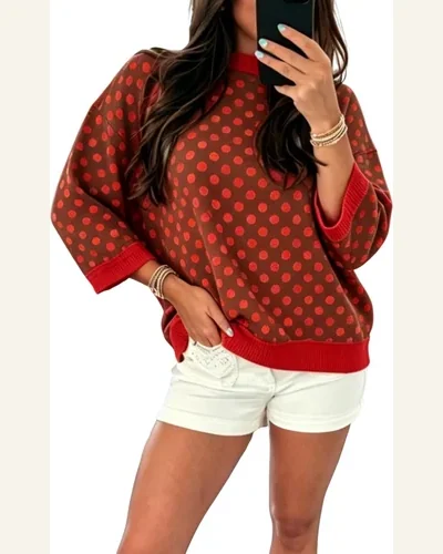 Casual Polka Dot Round Neck Bracelet Sleeve Top, view 4