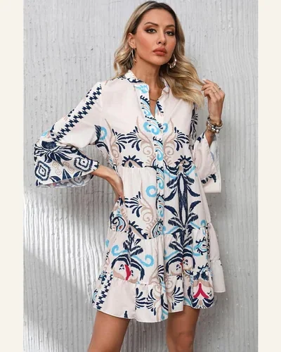 Long Sleeve Dresses Casual V Neck Tribal Mini, view 2