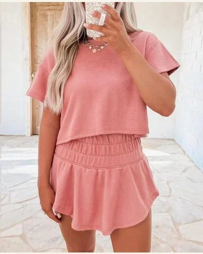 Two Piece Outfits Summer Cropped Tee and Ruffle, view 2