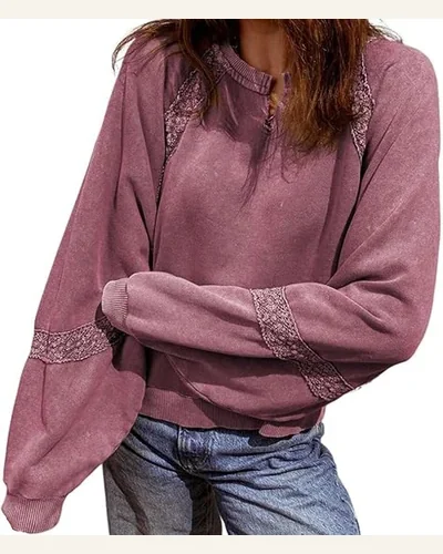 Vintage Lace Dahlia Mineral Wash Baggy Sweatshirt Patchwork, view 4