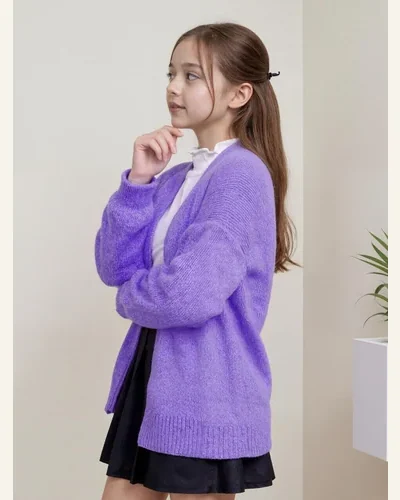 Girls Long Sleeve Cardigan Sweater Kids Solid Chunky, view 4