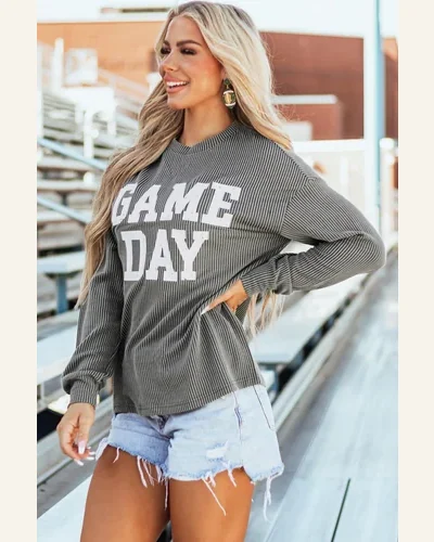 Tunic Tops Casual Dark Grey Corded GAME DAY, view 4