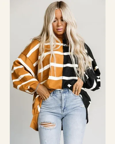 Tunic Tops Casual Stripe Oversized Contrast Printed Dropped, view 2