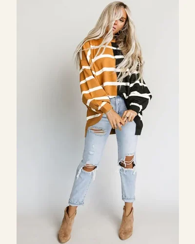 Tunic Tops Casual Stripe Oversized Contrast Printed Dropped, view 4
