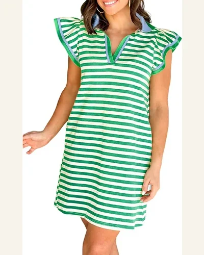 Summer Mini Dresses Striped V Neck Flutter Sleeve, view 1