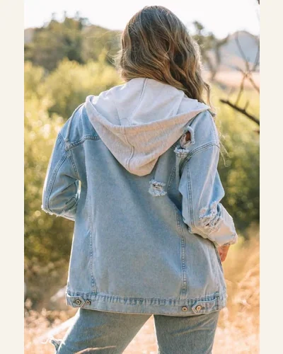 Denim Jean Jacket Casual Sky Blue Button Closure, view 2