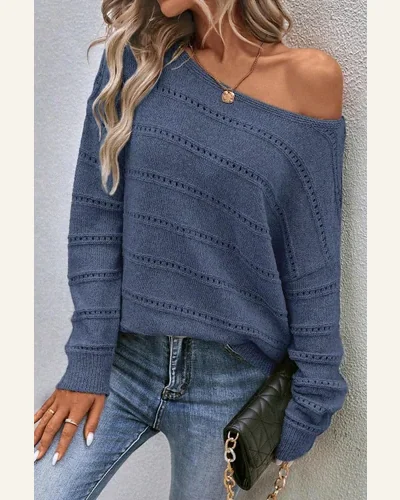 Pullover Sweater Tops Casual Real Teal Boat Neck, view 3