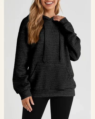 Hoodies Casual Pullover Waffle Long Sleeve Drawstring Hooded, view 3