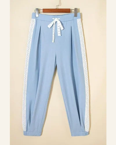 Floral Patch Wide Leg Pants Casual Lace Accent, view 4