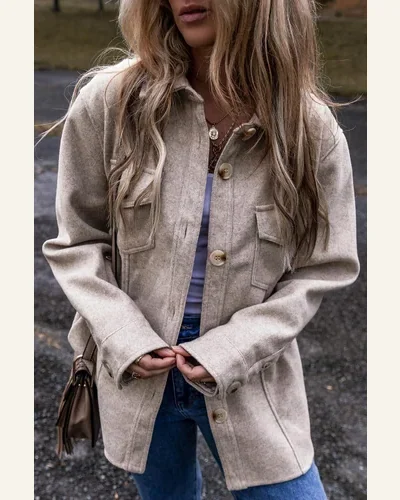 Shacket Jacket Casual Light Grey Turn Down Collar, view 3