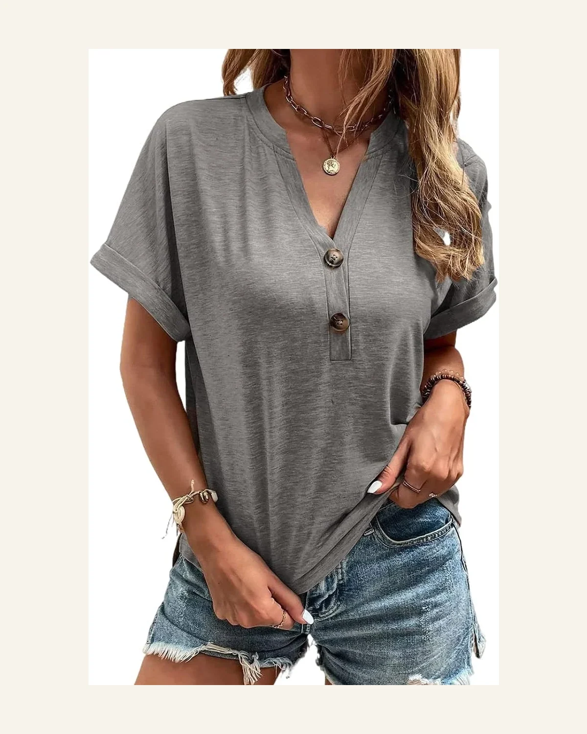 Casual Cap Sleeve T Shirts V Neck Summer by SELINK