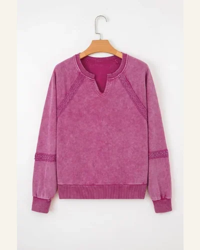 Vintage Lace Dahlia Mineral Wash Baggy Sweatshirt Patchwork, view 2