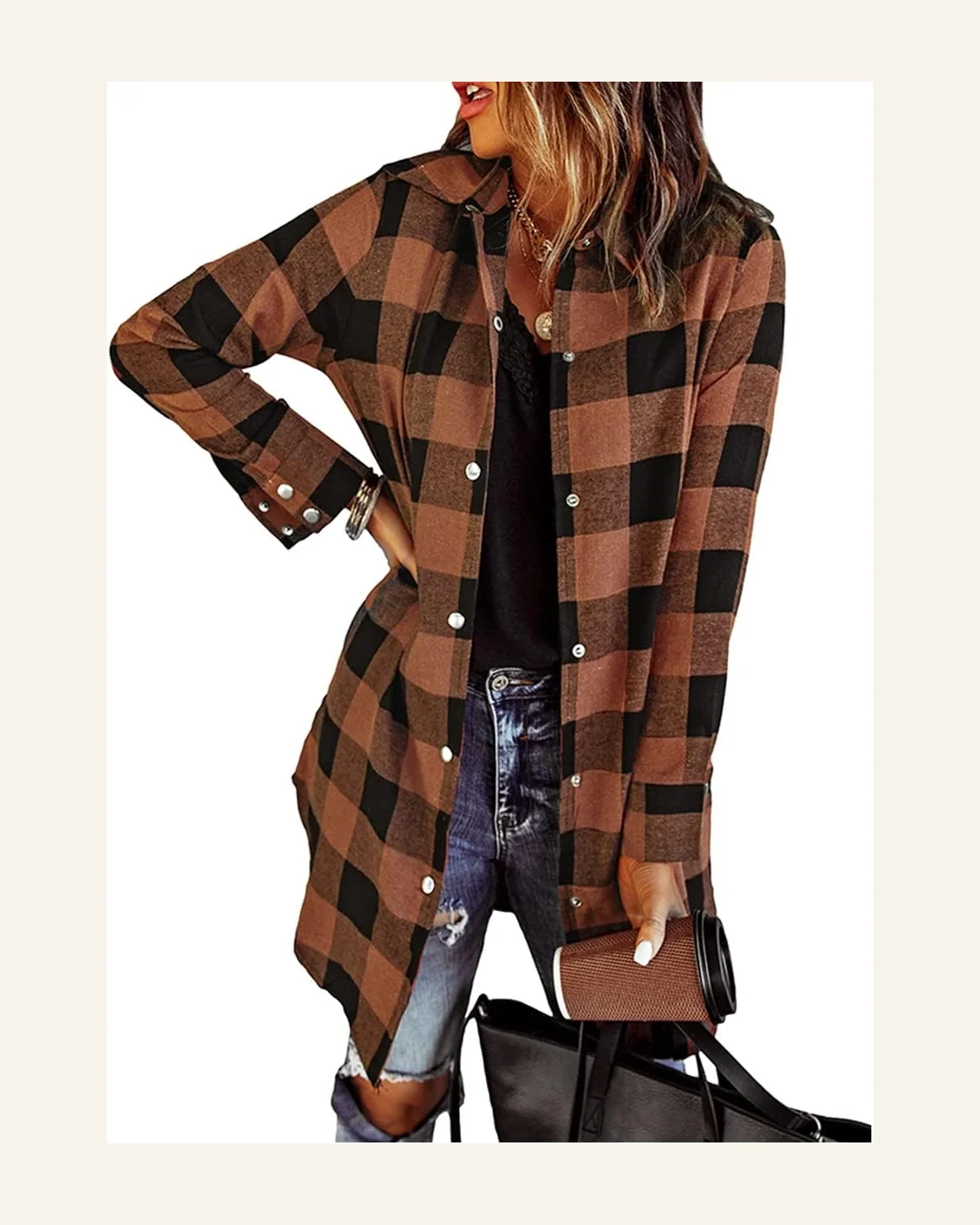 Casual Long Sleeve Button Down Long Flannel Shirts by SELINK
