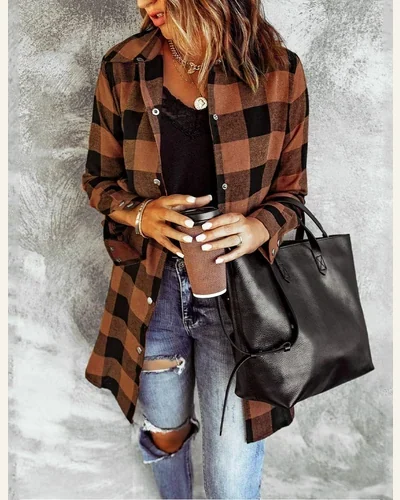 Casual Long Sleeve Button Down Long Flannel Shirts, view 4